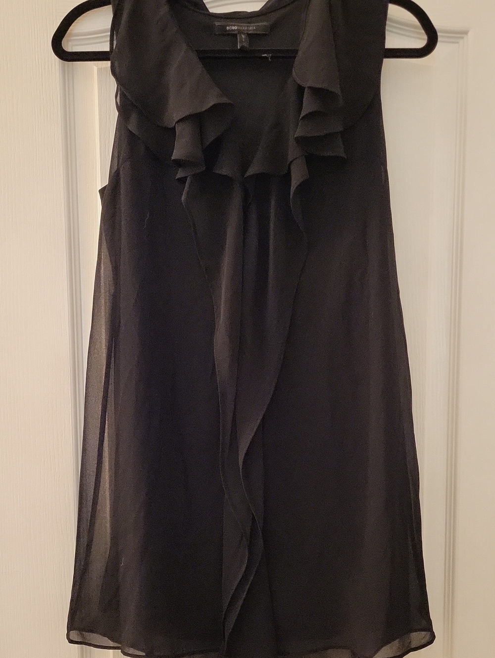 Women’s Black Ruffle-Front Sleeveless Dress